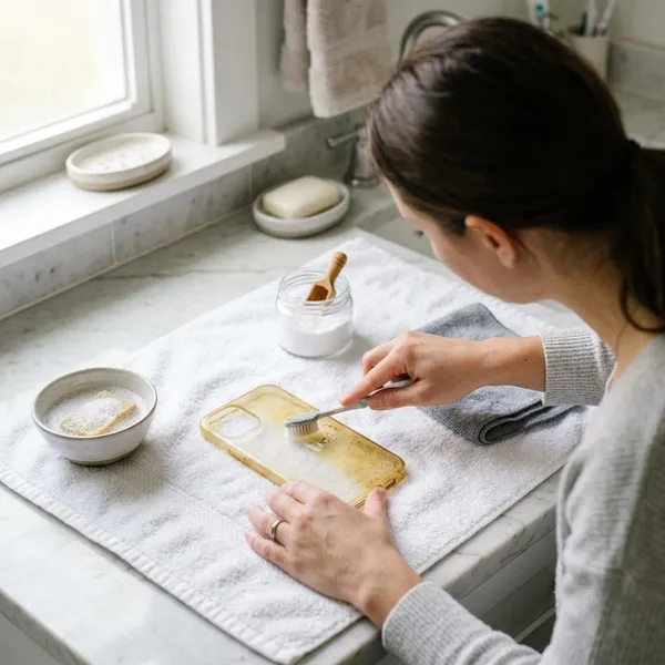 Vergilbte Handyhülle Schritt für Schritt reinigen